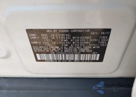 2017 Subaru Outback 2.5I z USA, uszkodzony, nr VIN 4S4BSAAC5H3432848